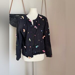 Vintage Y2K Emma Tricot Butterfly Floral Cardigan, Size Large